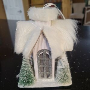 White and Silver Holiday House Decoration Ornament